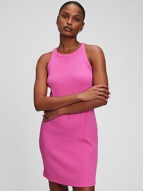 Gap Ribbed Halter Mini Dress in Hot Pink